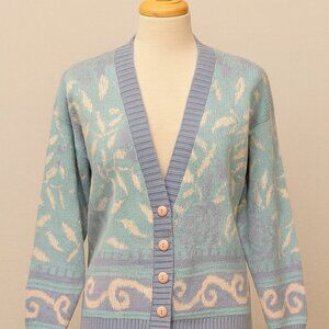 Cozy Cabin Creek Vintage Cardigan V Neck Button Up Blue & Pink Medium 90s